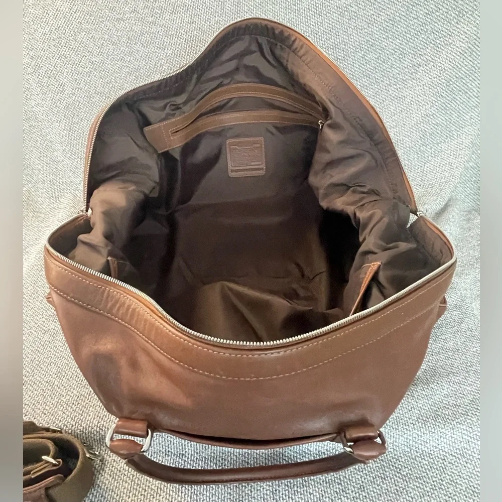 Coach Heavy Brown Leather Travel Duffel Bag with Coach Lock and Key - Picture 13 of 16